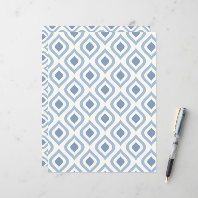 Papier géométrique Abstraite, bleu et blanc cassé (Devant/Arrière en situation)