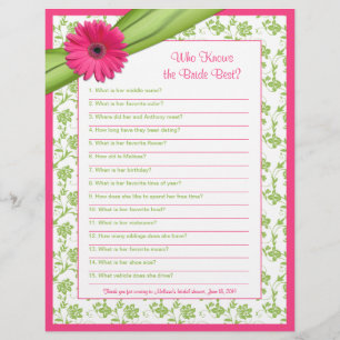 Papier Gerber Rose Daisy Green Floral Fête des mariées Je
