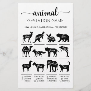 Papier Gestation animale avec réponses Baby shower Jeu
