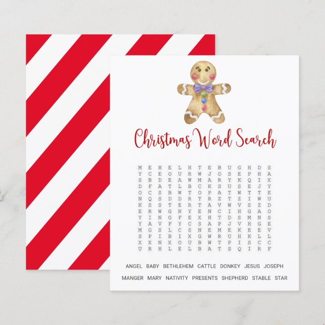 Papier Gingerbread man - Christmas Word Search Jeu (Devant / Derrière)