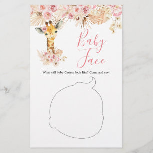 Papier Girafe Boho rose rousse Baby shower visage bébé