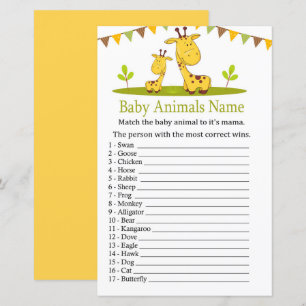 Papier Girafe Cute Bébé Animaux Nom Jeu
