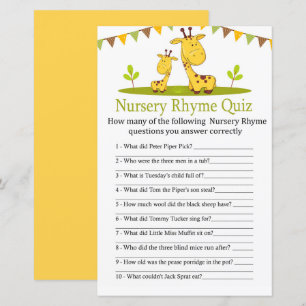 Papier Girafe Cute Nursery Rhyme Quiz jeu de baby shower