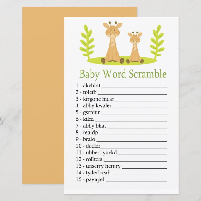 Papier Giraffe Baby jeu de brouillage de mot (Devant / Derrière)