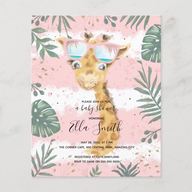 Papier Giraffe fille pinky baby shower invitation (Devant)