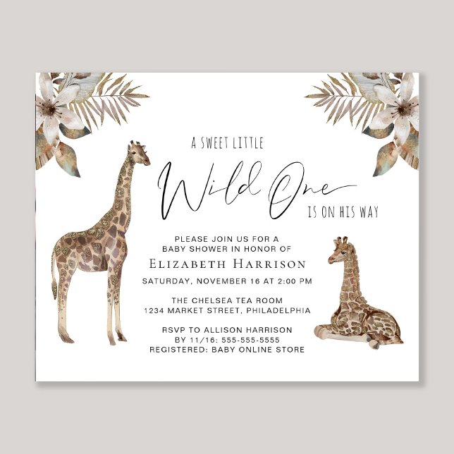 Papier Giraffes Boho Aquarelle Baby shower Invitation (Créateur téléchargé)