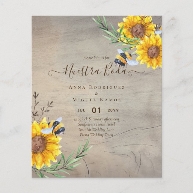 Papier Girasoles de Invitación de Boda Económica Bilingüe (Devant)