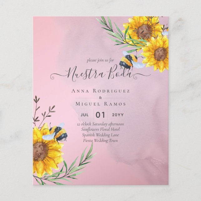Papier Girasoles de Invitación de Boda Económica Bilingüe (Devant)