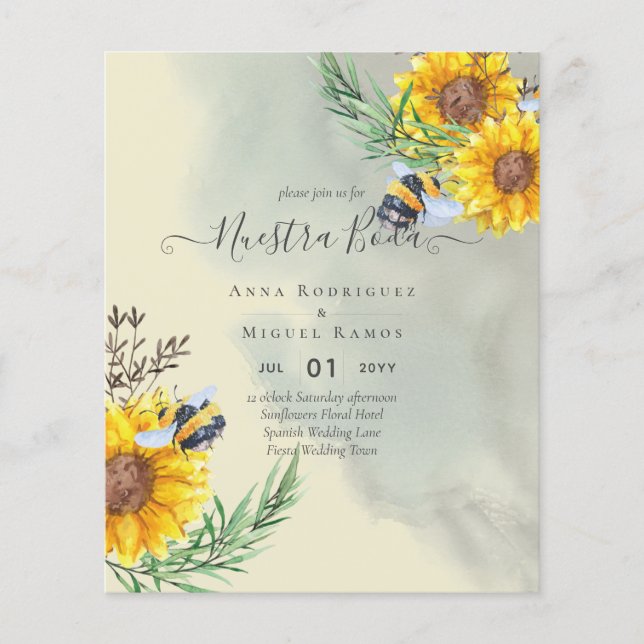Papier Girasoles de Invitación de Boda Económica Bilingüe (Devant)
