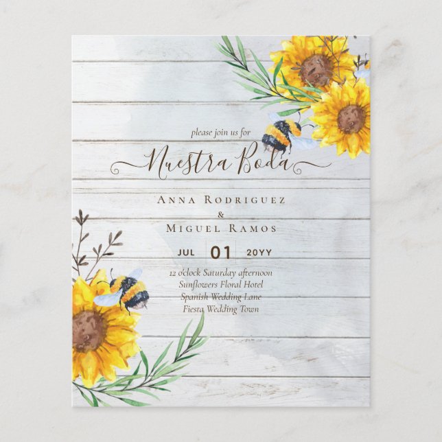 Papier Girasoles de Invitación de Boda Económica Bilingüe (Devant)