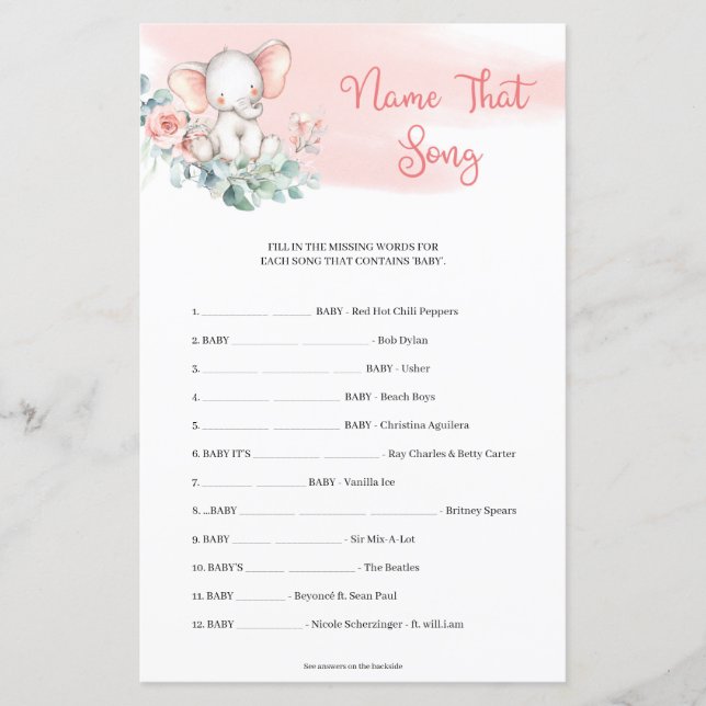 Papier Girl Elephant Eucalyptus Nom Ce Jeu De Chanson (Devant)