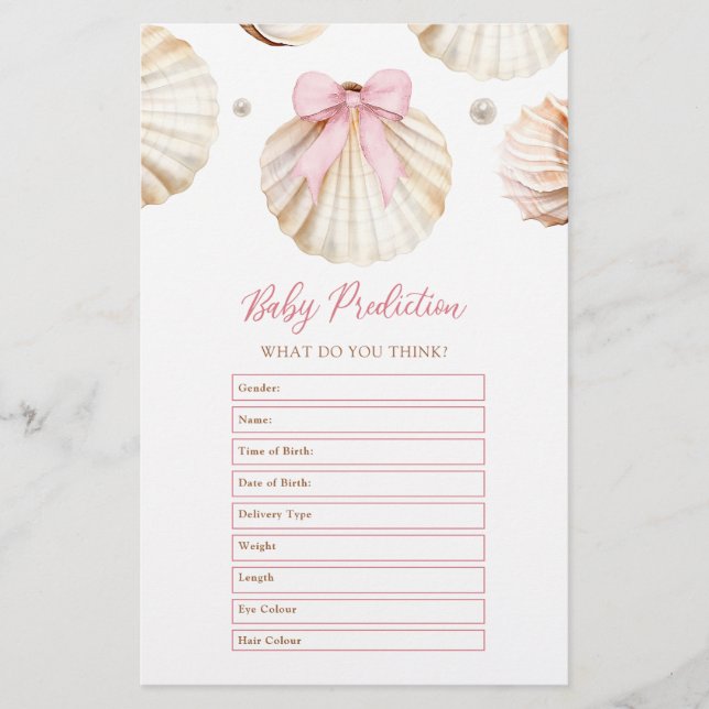 Papier Girl Pink Bow Shell Baby Shower Baby Predictions  (Devant)