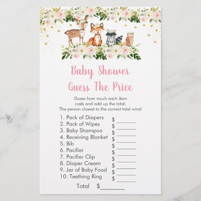 Papier Girl Woodland Devine Le Baby shower Prix Jeu (Devant)