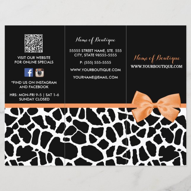 Papier Girls Giraffe Imprimer Orange Bow Boutique Brochur (Devant)