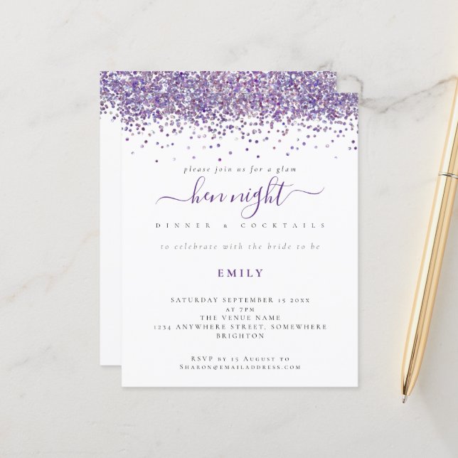 Papier Glam Budget Purple Parties scintillant Hen Night I (Devant/Arrière en situation)