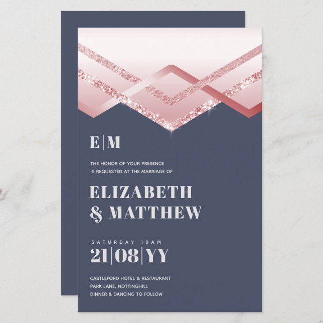 Papier Glam Rosegold DECO Mariage Inviter Modern Chic (Devant / Derrière)