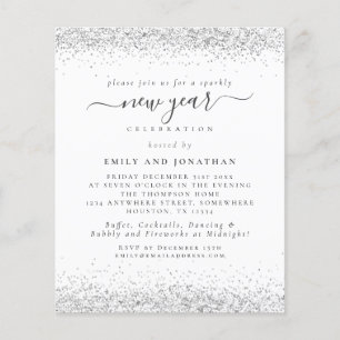 PAPIER   Glam Silber Glitter Silvester-Einladung