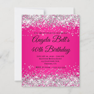Papier Glitter Argent Ombré Rose Chaud Monogramme 40 ans