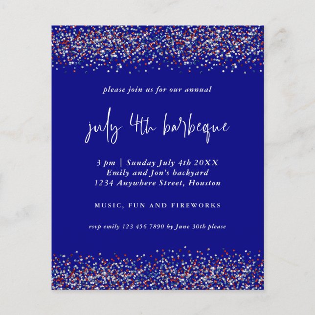 PAPIER | Glitzer Red Blue 4. Juli GRILLEN Einladun (Vorne)