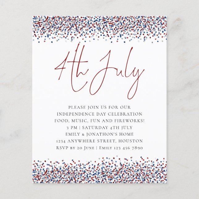 PAPIER | Glitzer Red Blue 4. Juli Party Einladung (Vorne)