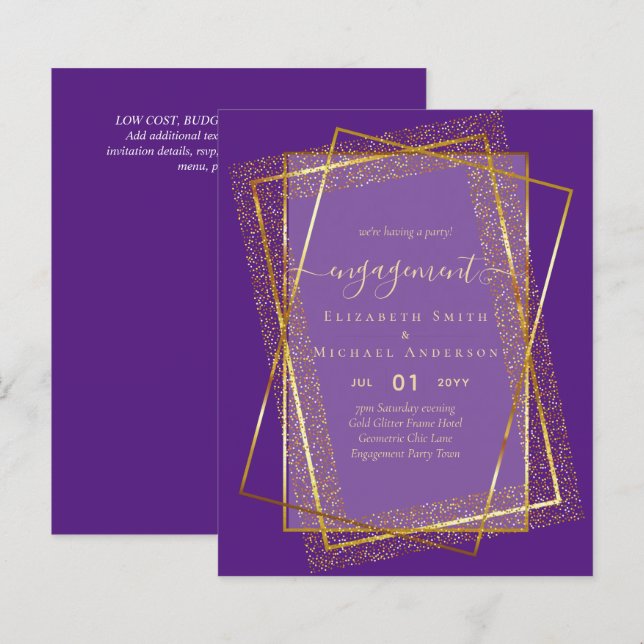Papier Glitzy Glam ENGAGEMENT Partie Invitations BUDGET (Devant / Derrière)