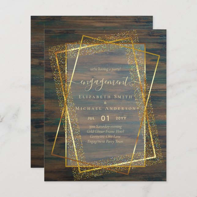 Papier Glitzy Glam ENGAGEMENT Partie Invitations BUDGET (Devant / Derrière)