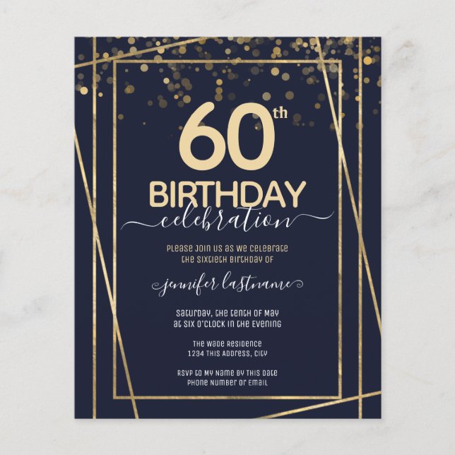 Papier Gold 60e anniversaire fête Budget Invitation (Devant)