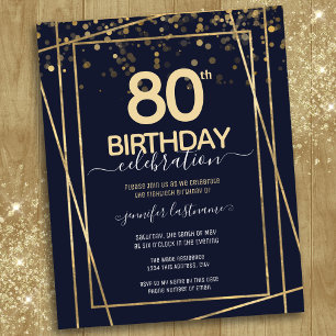 Papier Gold 80e anniversaire fête Budget Invitation