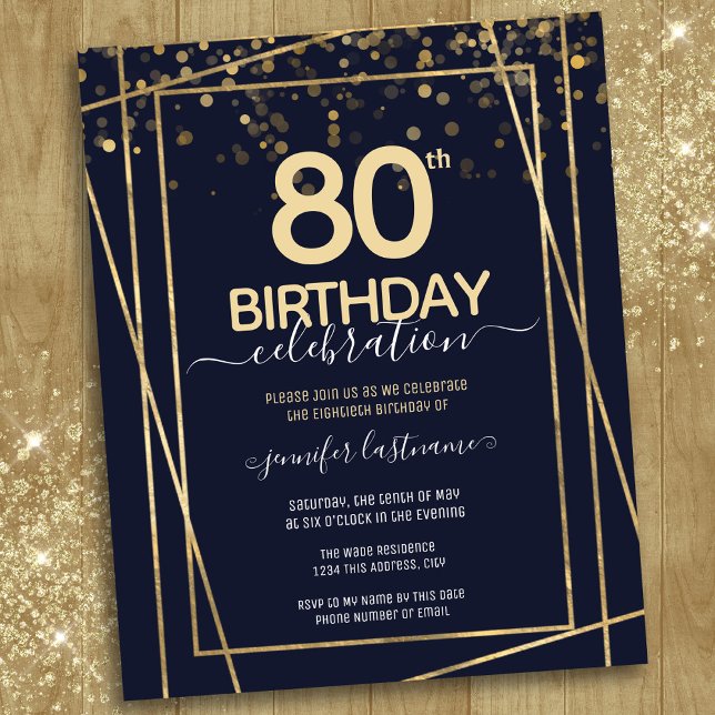 Papier Gold 80e anniversaire fête Budget Invitation (Créateur téléchargé)