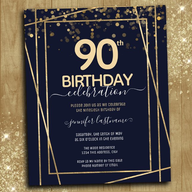 Papier Gold 90th Anniversaire de fête Budget Invitation (Créateur téléchargé)