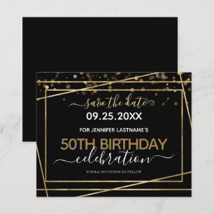 Papier Gold Border 50th Birthday Enregistrer la date Budg
