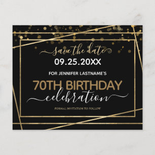 Papier Gold Border 70th Birthday Enregistrer la date Budg