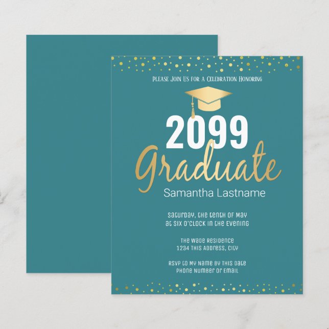 Papier Gold Confetti Graduation Party Invitation (Devant / Derrière)
