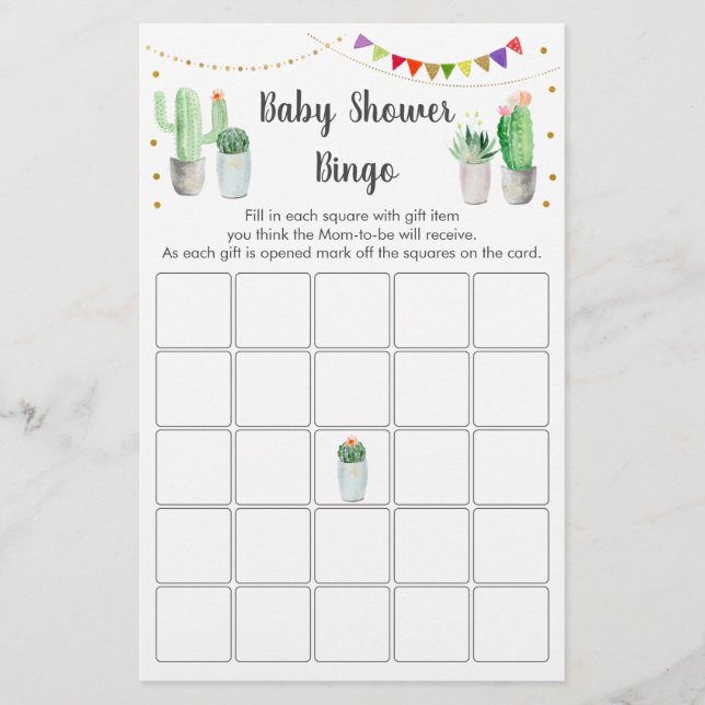 Papier Gold Fiesta Cactus Baby shower Bingo Jeu (Devant)