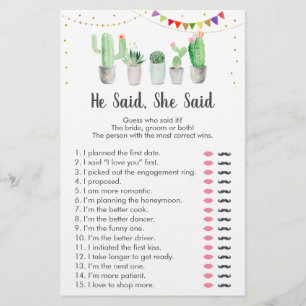 Papier Gold Fiesta Cactus Il A Dit Qu'Elle A Dit Jeu