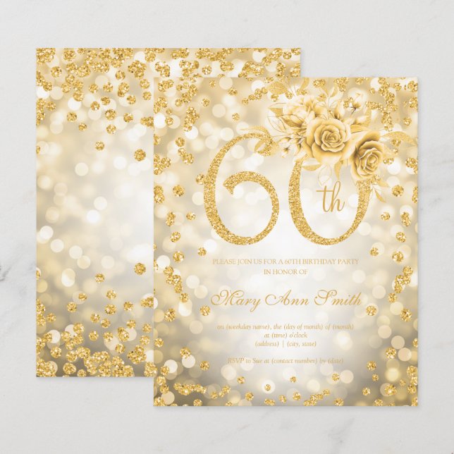 Papier Gold Floral 60e Anniversaire Lumières (Devant / Derrière)