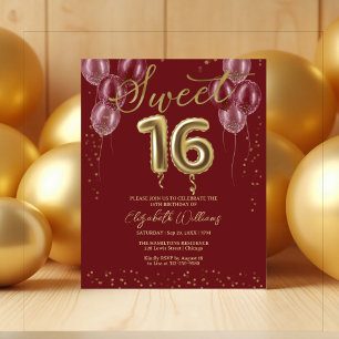 Papier Gold Foil Sweet 16 Ballons Invitations Budget
