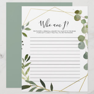 Papier Gold Géométrique Vert Qui suis je jeu de Fête des 