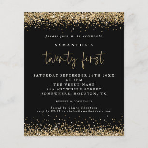 PAPIER Gold Glitzer 21. Schwarze Party Einladung
