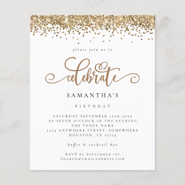 PAPIER | Gold Glitzer Celebrate Birthday Invite (Vorne)