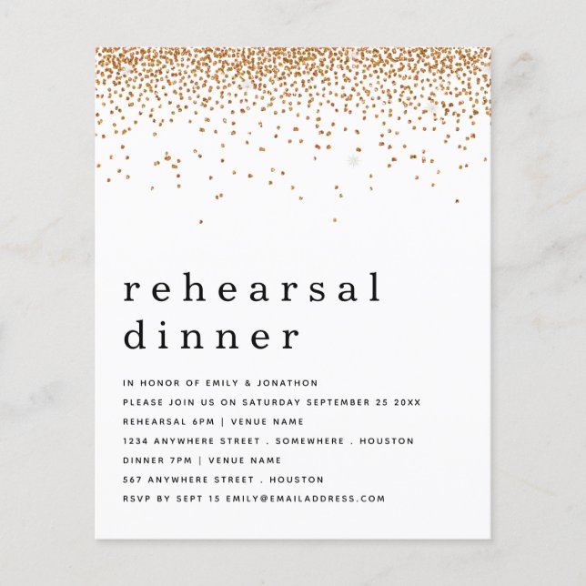PAPIER | Gold Glitzer Probe Dinner Einladung (Vorne)