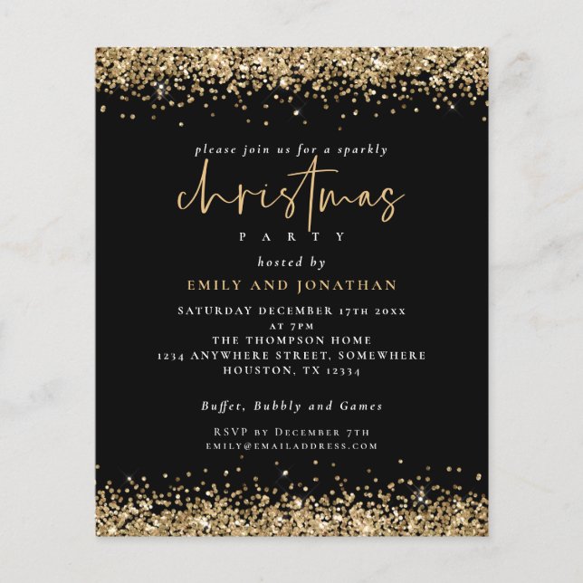 PAPIER | Gold Glitzer Weihnachts Party Black Invit (Vorne)