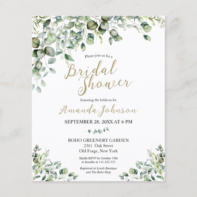 Papier Gold Green Budget Douche nuptiale Invitation (Devant)