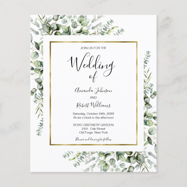 Papier Gold Greenery Invitations de mariage budget (Devant)