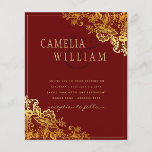 Papier Gold Lace Bourgogne Mariage Invitations
