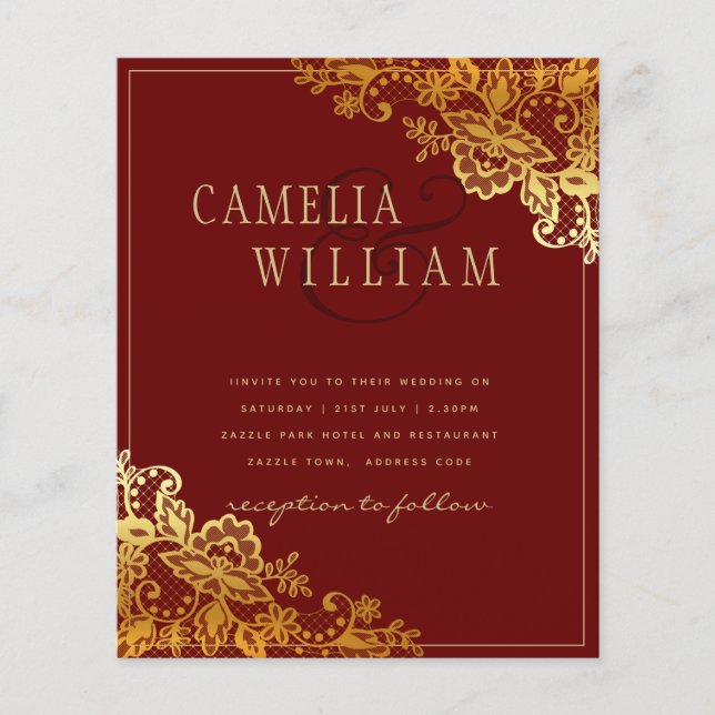 Papier Gold Lace Bourgogne Mariage Invitations (Devant)