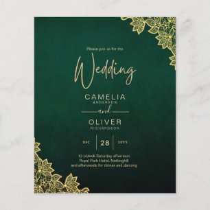 Papier Gold Lace Emerald Green All-in-1 Wedding Invitatio