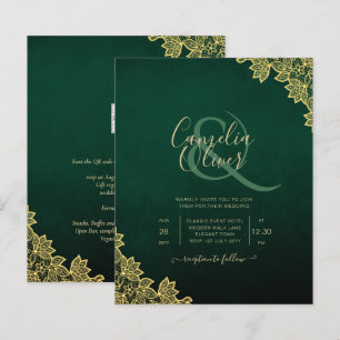 Papier Gold Lace Emerald Green All-in-1 Wedding Invitatio