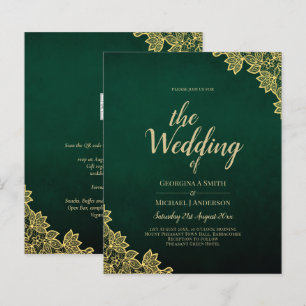 Papier Gold Lace Emerald Green All-in-1 Wedding Invitatio