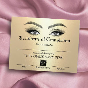 Papier Gold Lashes Salon Certificat d'achèvement